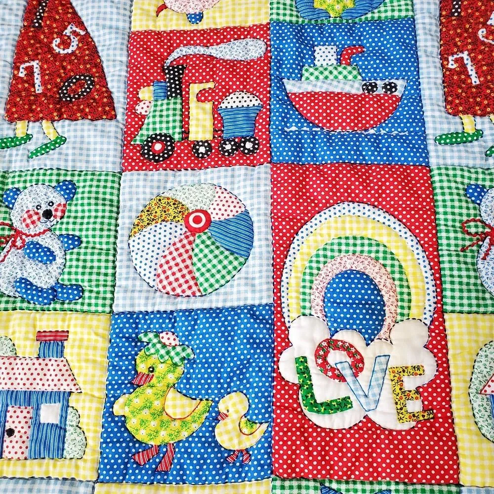 Vintage Baby Quilt Blanket 1970's Spring Mills Childrens Mixed Print 44